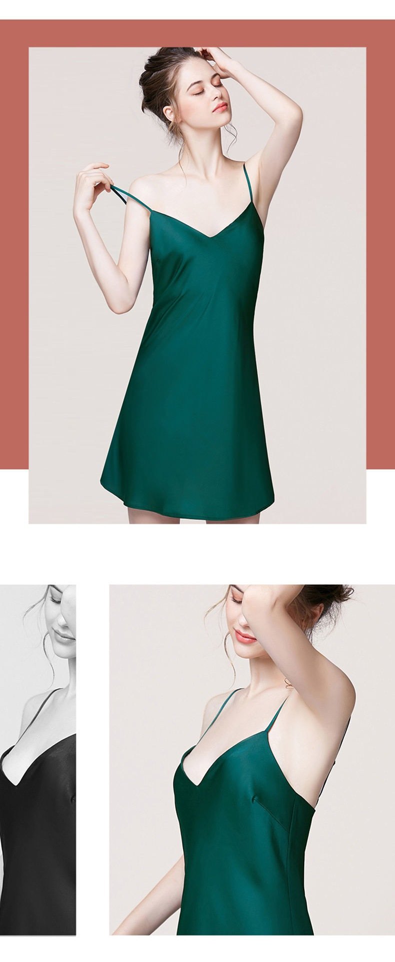Hình ảnh Váy ngủ nữ, váy lụa 2 dây VILADY - V127 dáng suông màu xanh rêu, chất liệu lụa Pháp cao cấp ( lụa latin)