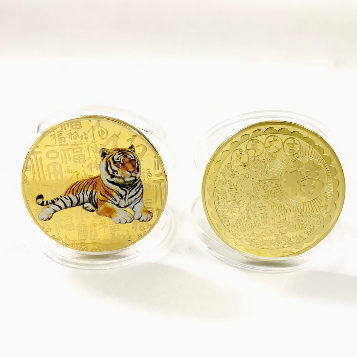 Xu Con Cọp In Màu 3D Vàng Dùng Xỏ lỗ đeo dây, làm đồ treo móc khóa, khảm thủ công mỹ nghệ, làm quà tặng độc lạ ý nghĩa dịp Lễ, Tết, kích thước 3cm, màu vàng - TMT Collection - SP005300