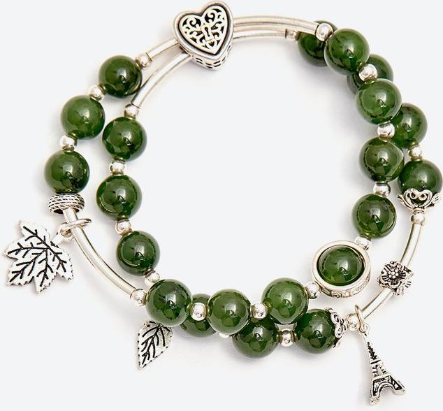 Vòng tay đôi ngọc bích phối lá phong Ngọc Quý Gemstones