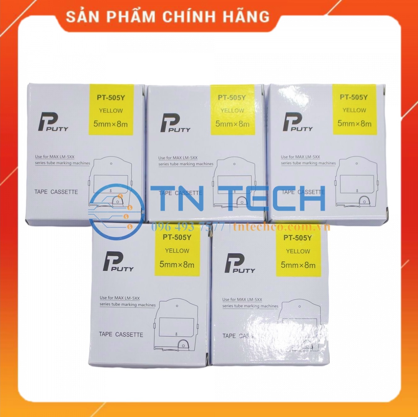 Nhãn in MAX PT-505Y - Chữ đen nền vàng 5MM x 8M - Dùng cho máy in ống MAX [Hàng nhập khẩu]