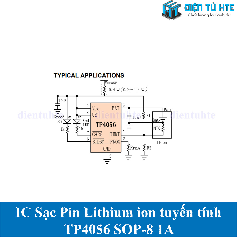 Bộ 2 IC sạc Pin lithium ion tuyến tính 1A TP4056 SOP-8