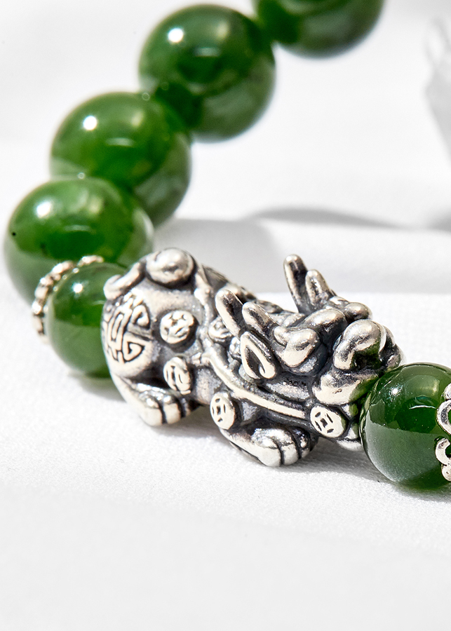 Vòng tay ngọc bích phối tỳ hưu bạc Ngọc Quý Gemstones