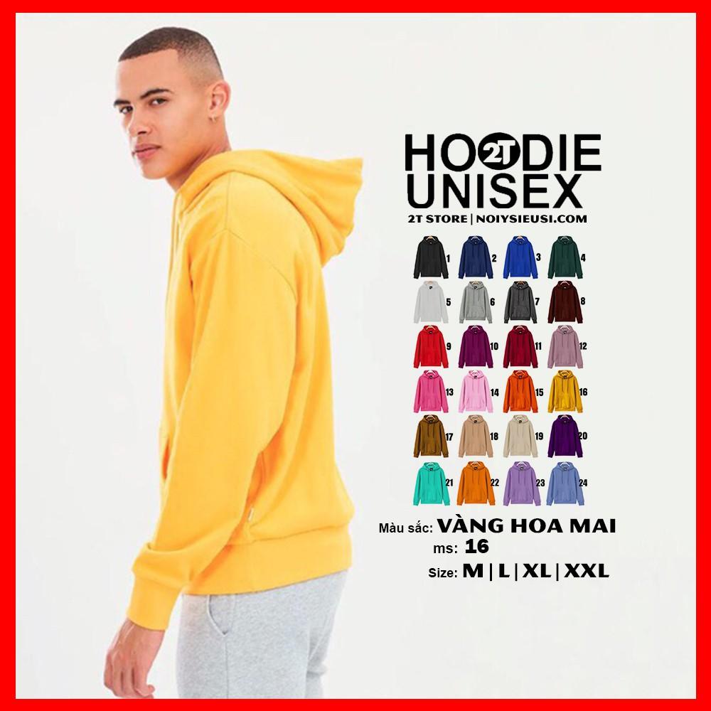 Áo hoodie unisex 2T Store H16 màu vàng hoa Mai khoác nỉ chui đầu nón 2 lớp dày dặn đẹp chất lượng