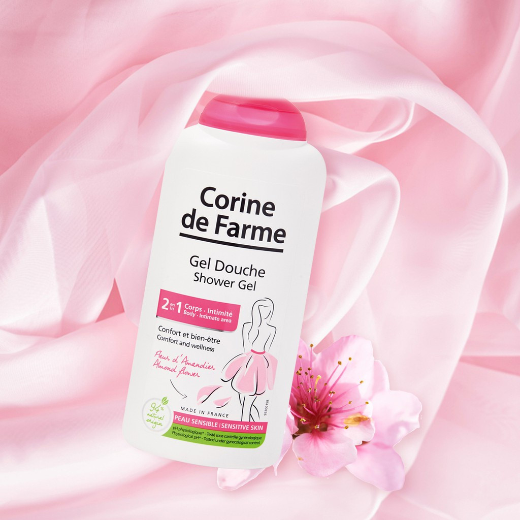 Sữa tắm Corine de Farme Intimate Gel Douche Shower Gel 2 in 1 250ml dùng cho body và vùng nhạy cảm