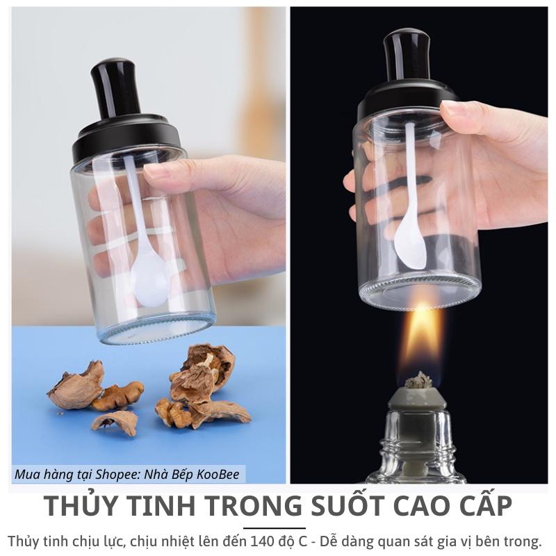 Lọ đựng gia vị thuỷ tinh chống ẩm kèm muỗng múc 250ml - Hũ gia vị cao cấp mới 2021 KooBee (NB46)