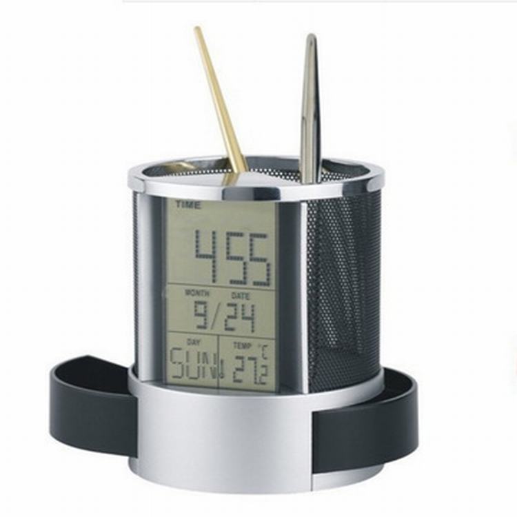Đồng hồ để bàn kiêm hộp đựng bút, đo nhiệt độ cao cấp