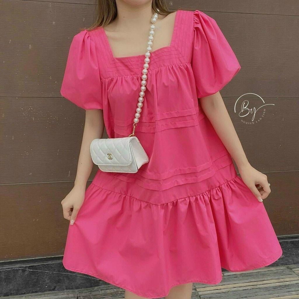 Đầm baby doll ̉ đầm baby doll dài qua gối kèm nơ siêu xinh