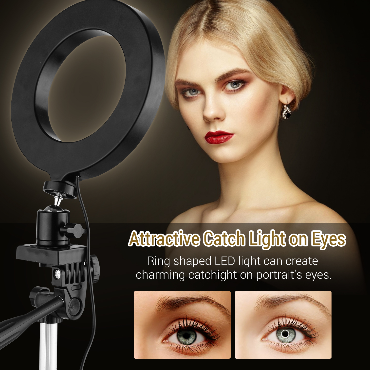 Đèn LED vòng tròn nhỏ 16cm / 6 inch hỗ trợ 3 chế độ chiếu sáng có thể điều chỉnh