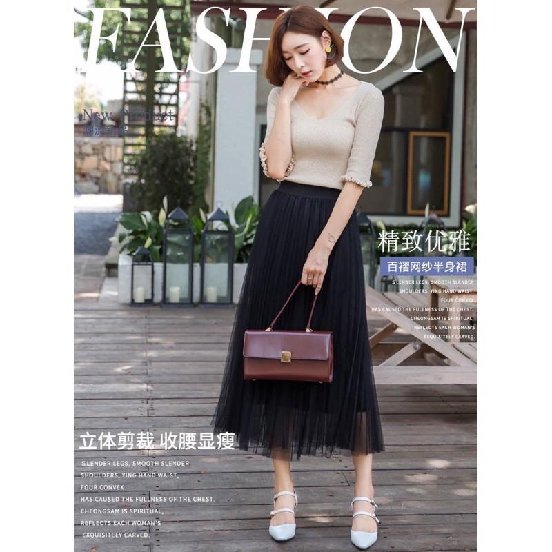 Chân váy xoè lưới xếp li Quảng Châu