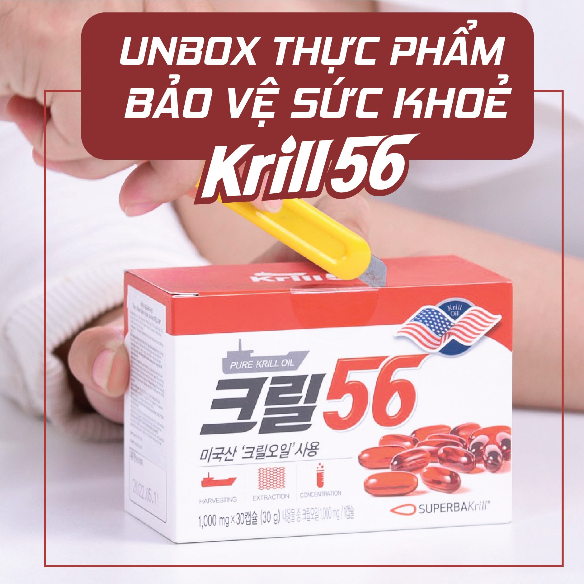Dầu nhuyễn thể KRILL 56 cao cấp - Red Omega 3 công nghệ mới - liệu trình 2 tháng/ 2 hộp