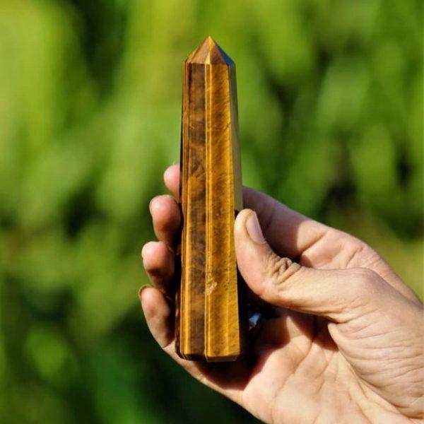 Trụ đá thanh tẩy Mắt Hổ , trụ đá thach anh dùng trong bài Tarot, thiền định, Reiki, đá phong thủy