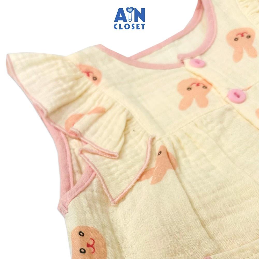 Bộ quần áo ngắn bé gái họa tiết Thỏ Bunny Hồng xô muslin - AICDBGJUDLOT - AIN Closet