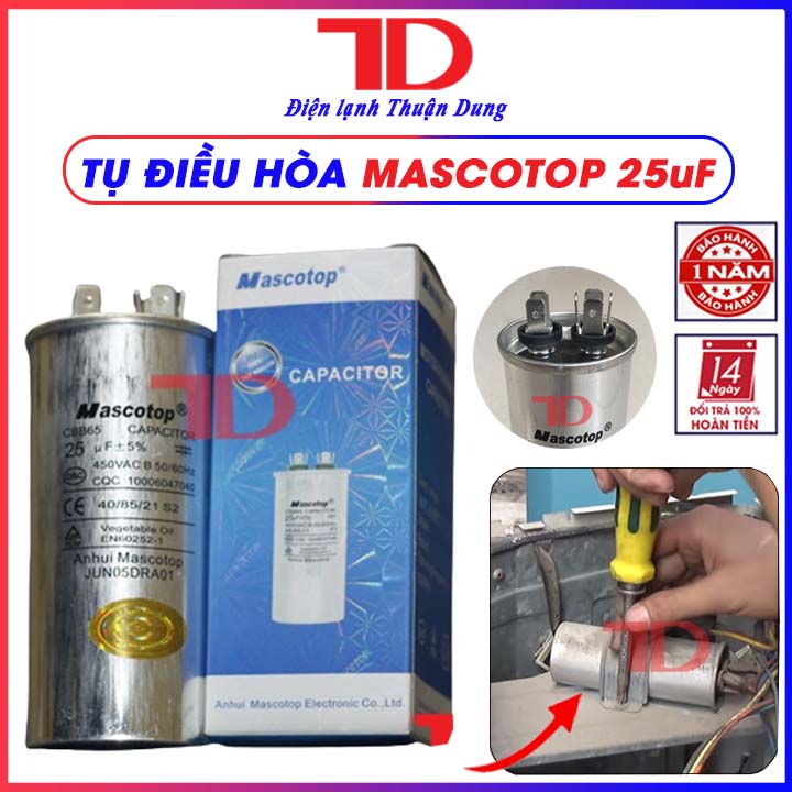 Tụ điều hòa MASCOTOP 25uF 30uF 35uF 40uF 45uF 50uF 60uF, Capacitor Mascotop, hàng chính hãng, Điện Lạnh Thuận Dung