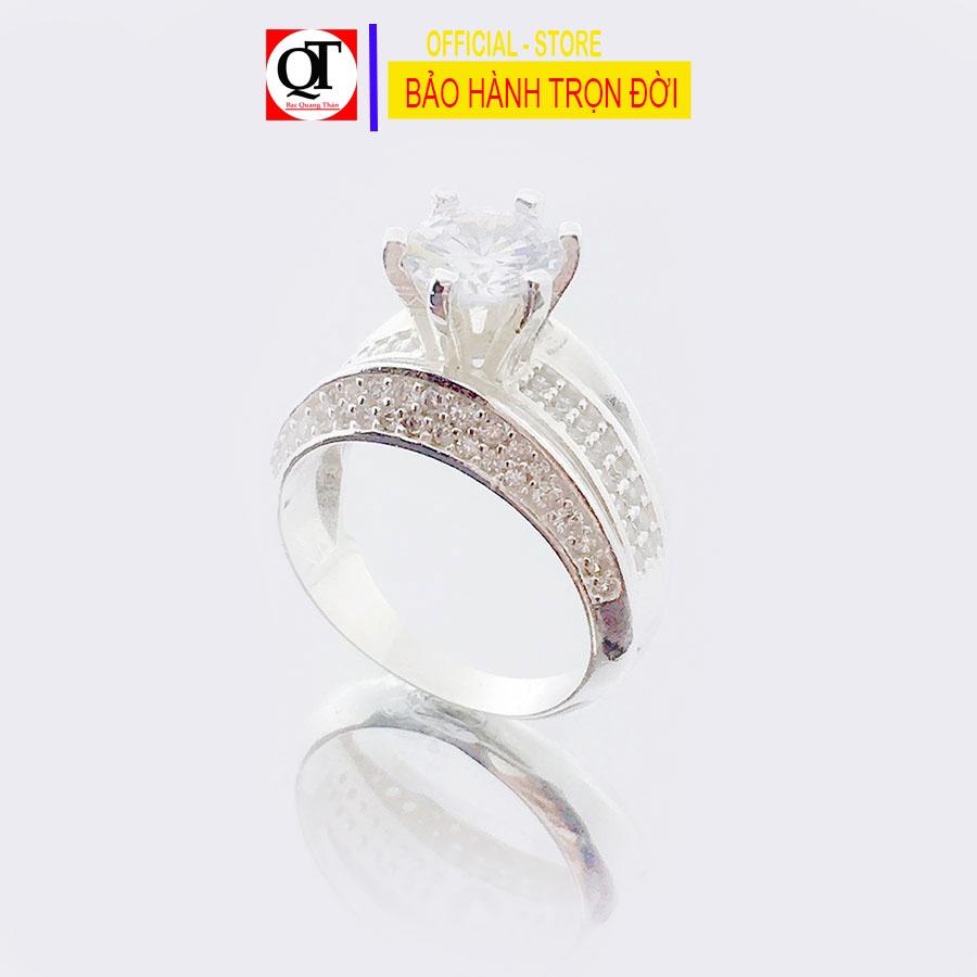 Nhẫn nữ bạc 925 ổ cao gắn kim cương nhân tạo phong cách hàn quốc trang sức Bạc Quang Thản-QTNU15