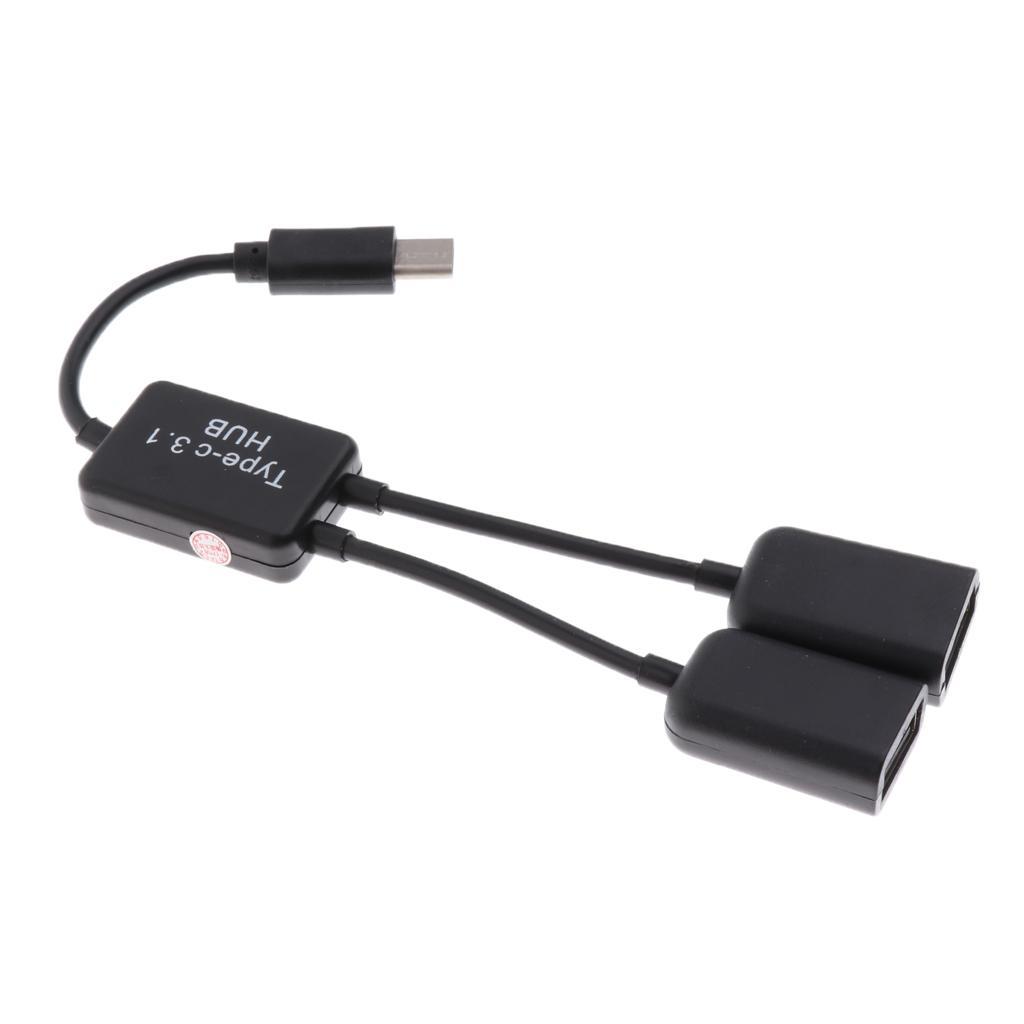 2 in 1 Type C to Dual USB Adapter Power Charger OTG Cable Splitter Adapter
