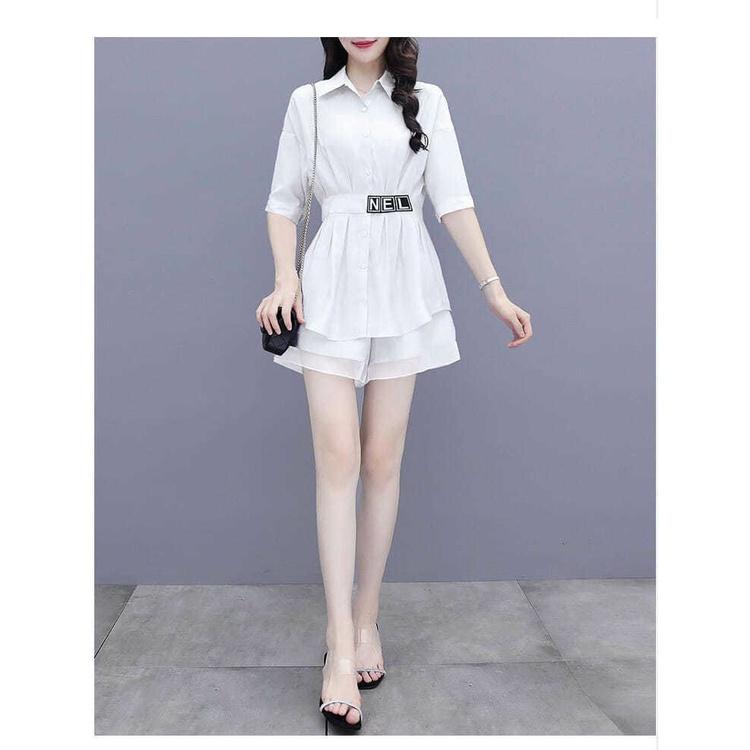 Set bộ short kiểu áo sơ mi phối chữ NEL