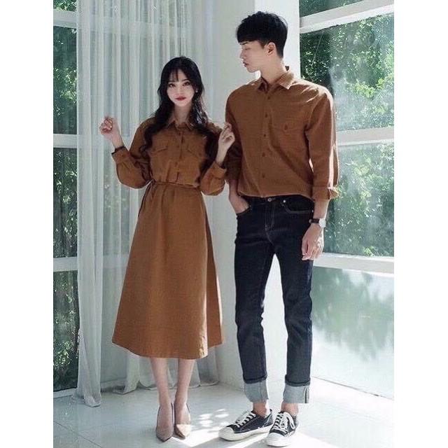 Váy đôi kiểu sơmi và sơmi nam phối hợp