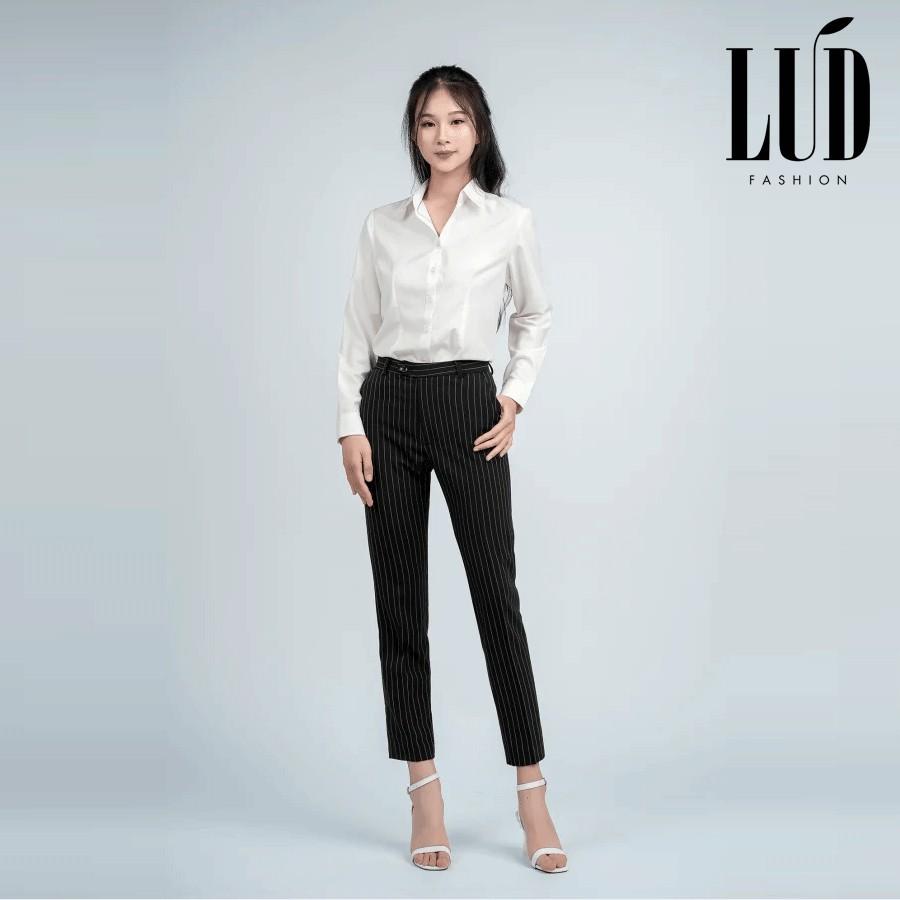 Quần tây nữ công sở đen sọc trắng LUD Fashion