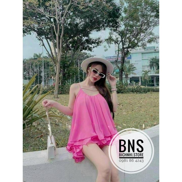 ĐẦM ĐI BIỂN 2 DÂY GIẤU QUẦN VOAN BÈO 2 LỚP ĐAN LƯNG GỢI CẢM - Backless Cami Dress D5039 - BNS
