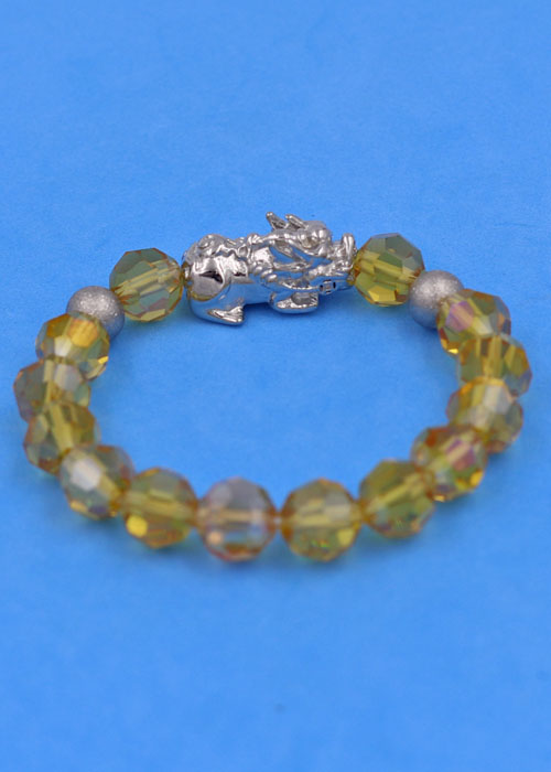 Vòng tay Pha Lê Vàng Đậm cắt giác 10 ly Mix Tỳ Hưu inox 2 Bi VFLGVDTHTRHB10 - Vòng tay thời trang phong thủy