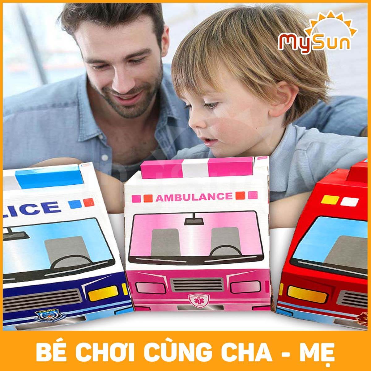 Đồ chơi hóa trang cho bé MySun, tự lắp ghép làm hộp mô hình xe ô tô bằng giấy bìa carton