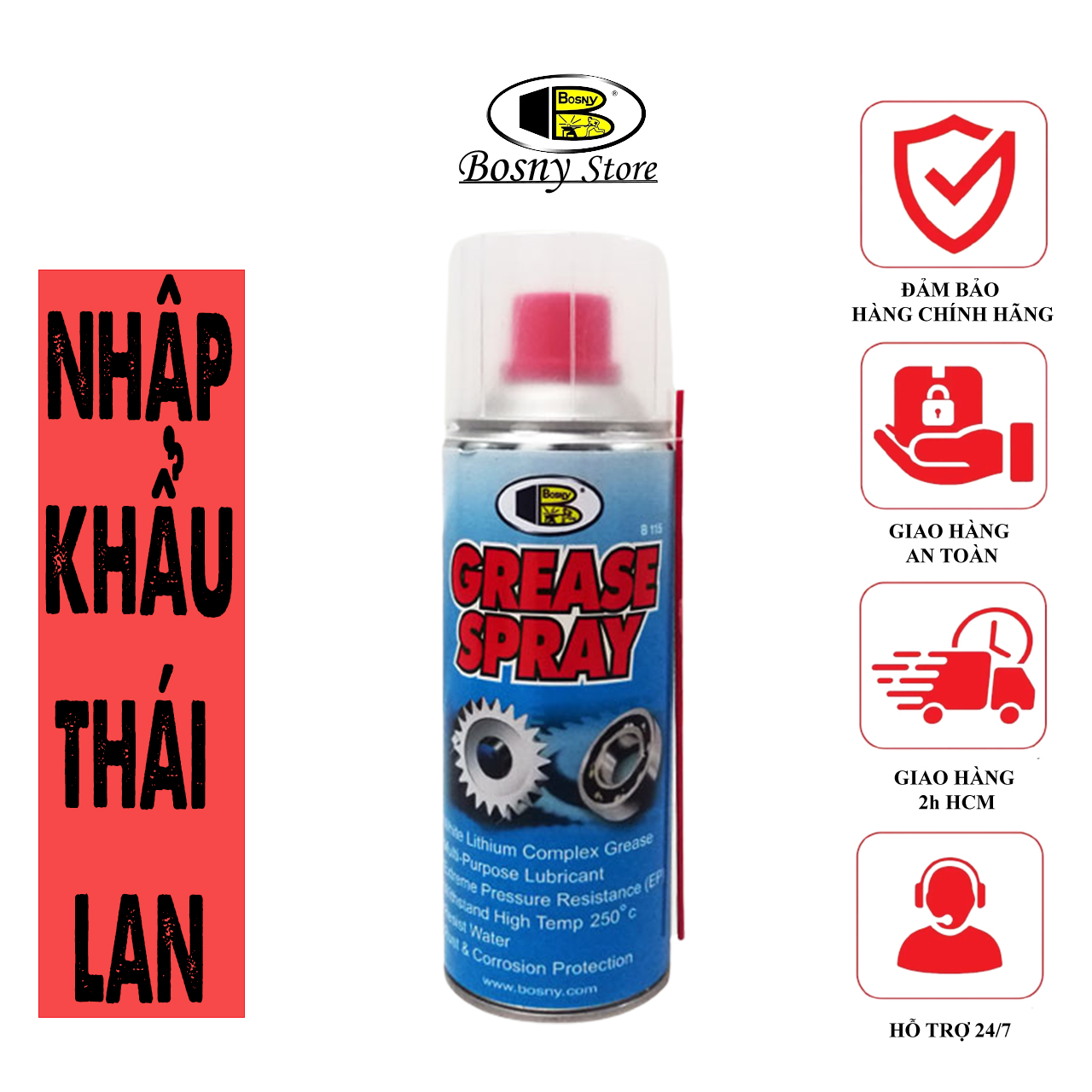 Hình ảnh Grease Spray - Dầu bôi trơn cao cấp Bosny nhập khẩu Thái Lan - Chăm sóc động cơ một cách hiệu quả và đáng tin cậy