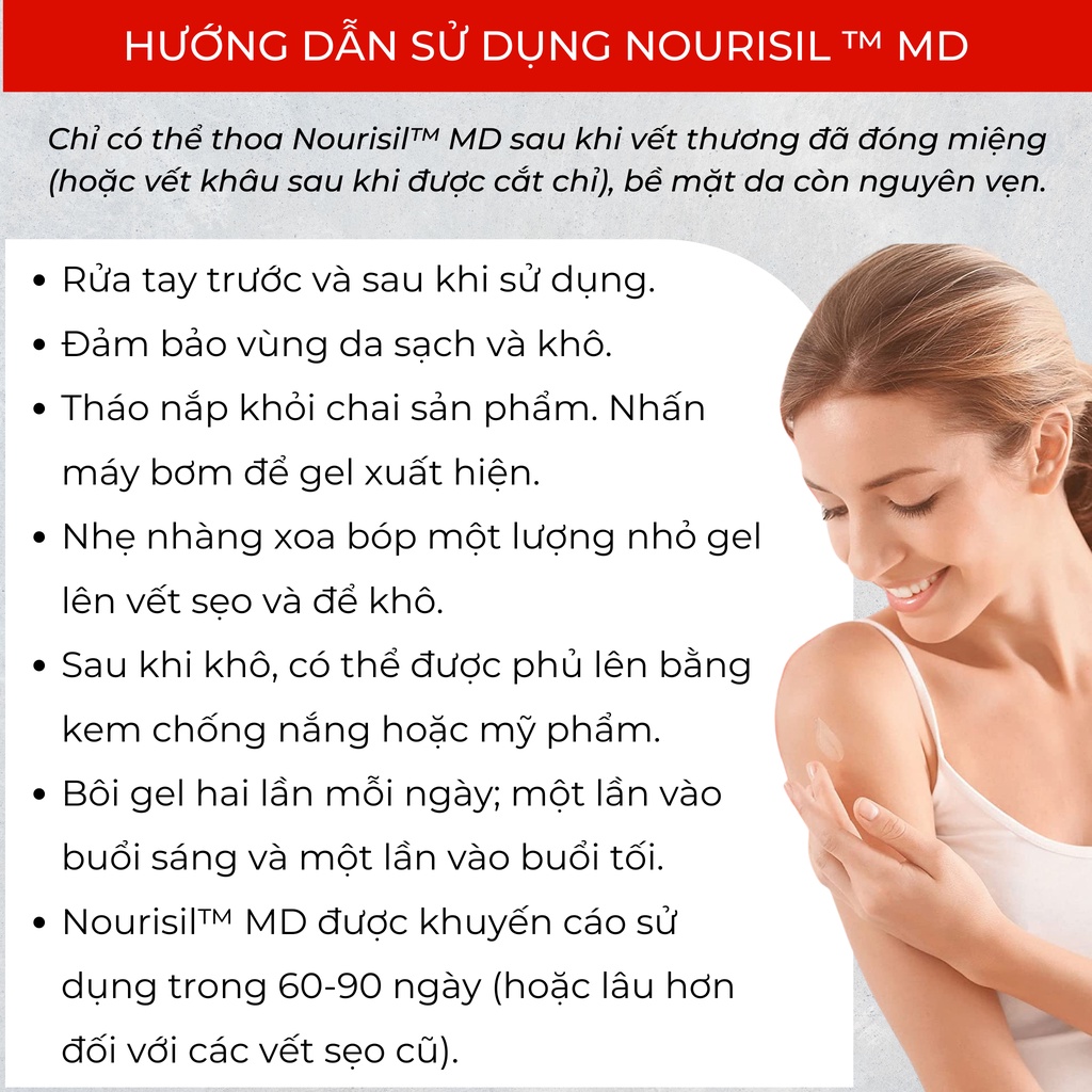 Kem sẹo Nourisil MD cao cấp - Gel sẹo silicone làm mờ và ngăn ngừa sẹo xấu hiệu quả (Chai 30g)