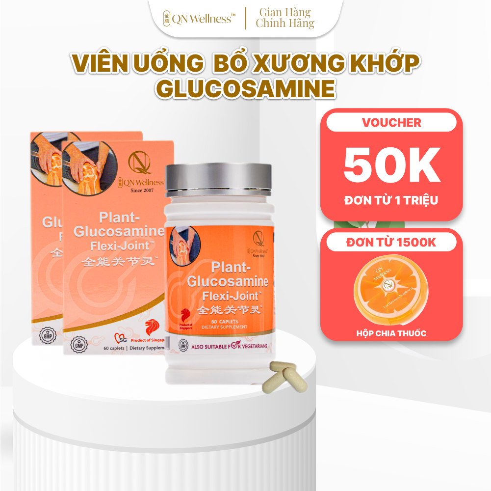 Combo Ưu Đãi Viên Uống Hỗ Trợ Xương Khớp Plant Glucosamine QN Wellness Chiết Xuất Ngô Thuần Chay, Cung Cấp Máu Cho Khớp, Hỗ Trợ Giảm Sưng, Nâng Đỡ Sụn, Tăng Khả Năng Vận Động - Hộp 60 Viên x2
