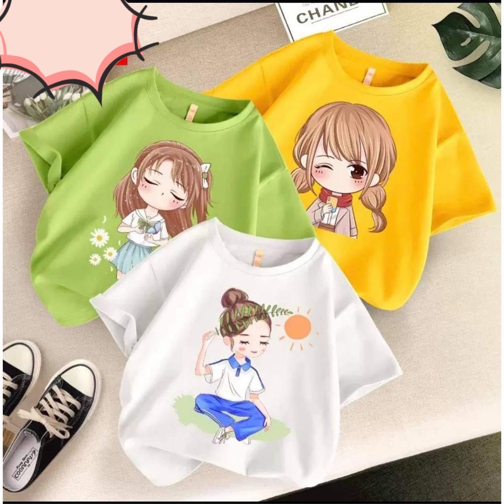 Áo Cộc Tay Cho Bé Gái Hình ChiBi Anh Store