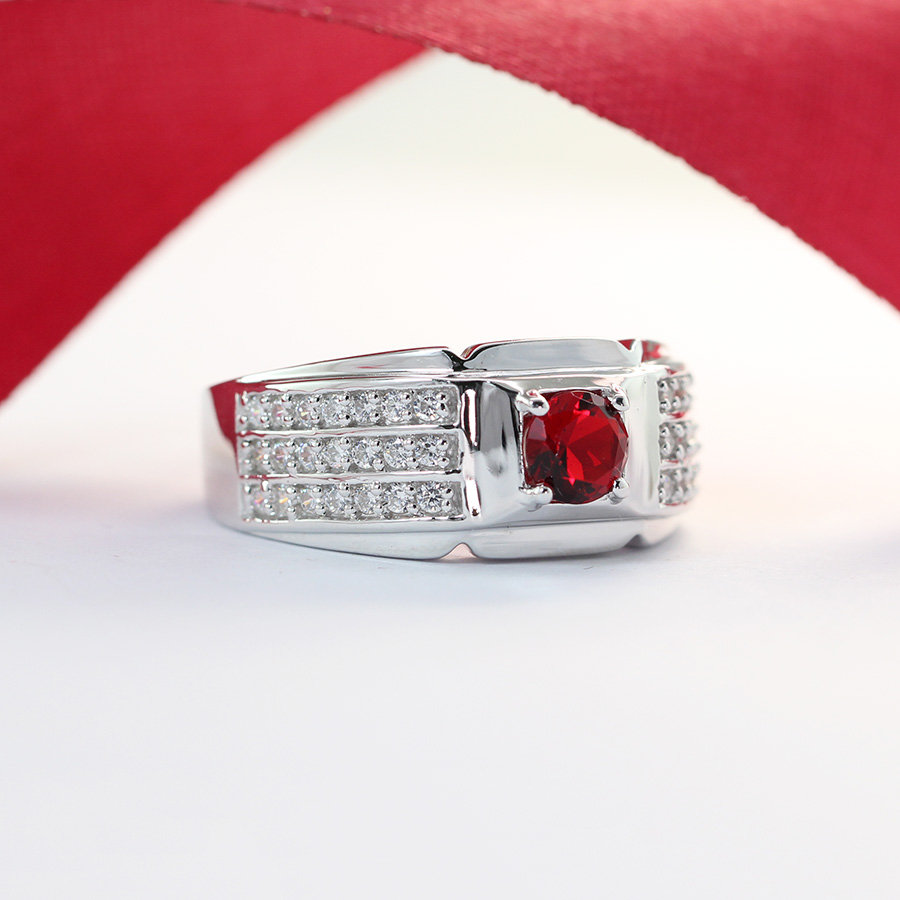 Nhẫn bạc nam đẹp đính đá đỏ NNA0046