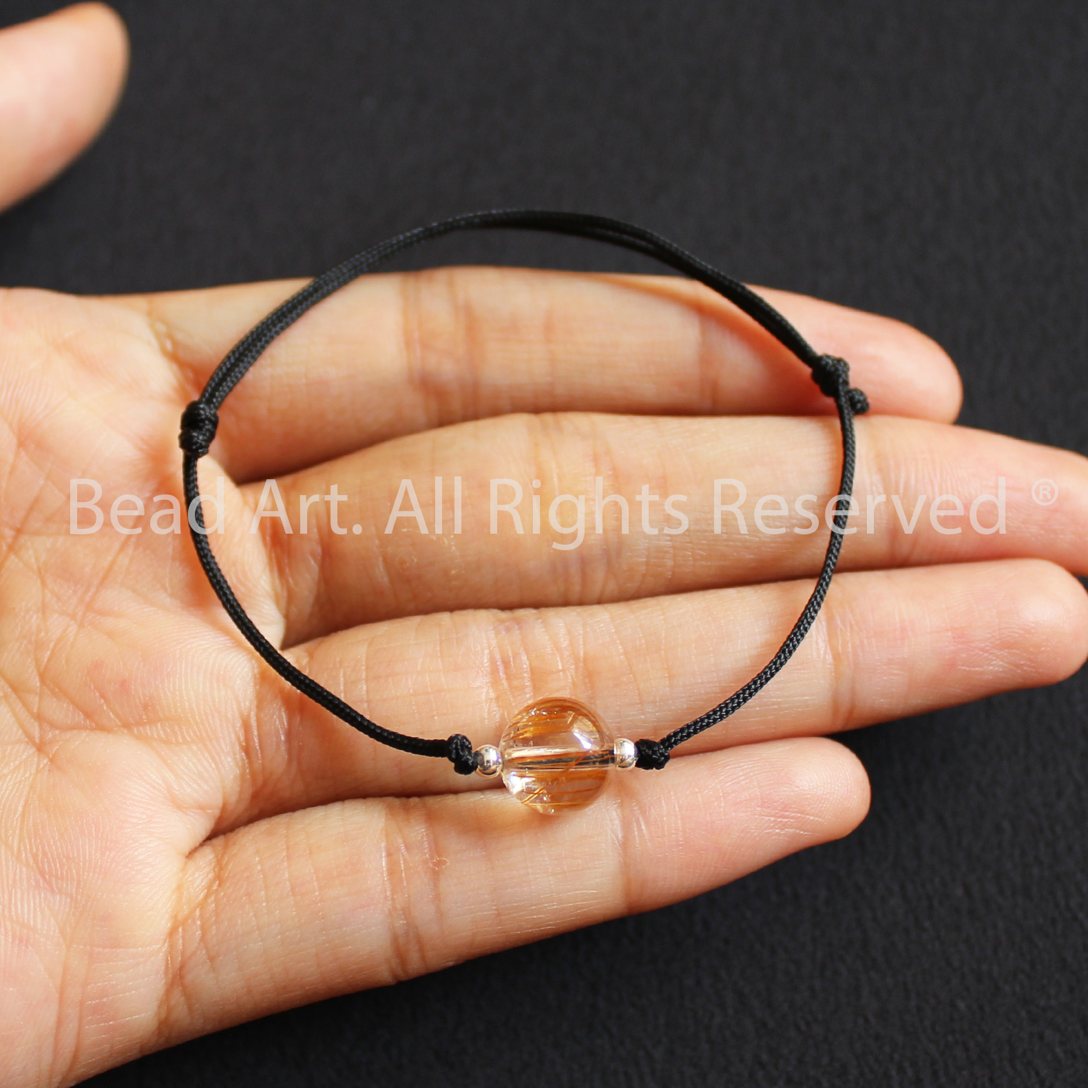 Vòng Tay Đá Thạch Anh Tóc Nâu Tự Nhiên 9MM, Brown Rutilated Quartz Loại AA Và Bạc 925, Hợp Mệnh Thổ, Kim, Vòng Tay Phong Thuỷ, Trang Sức, Chuỗi Hạt - Bead Art