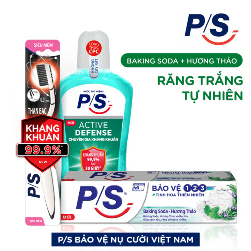 Bộ 3 Kem Đánh Răng P/S Trắng Răng Lành Tính - 100% Kiểm Chứng 230g/ hộp- Thiên Nhiên Baking Soda - Hương Thảo