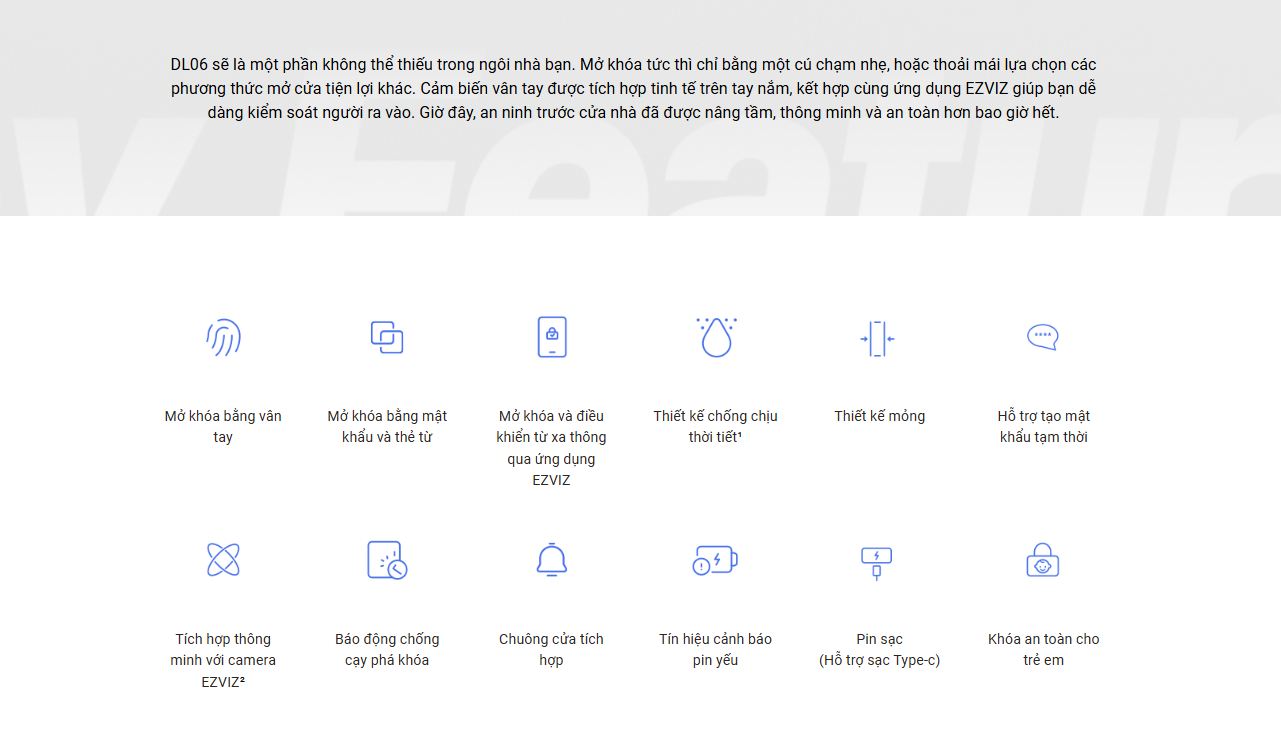 Khóa cửa vân tay thông minh EZVIZ DL06 Báo chống trộm, 5 lớp bảo mật - Hàng chính hãng