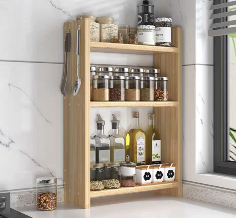 Kệ đựng gia vị 3 tầng nhiều kích thước gỗ thông tự nhiên mang lại sự sang trọng cho nhà bếp