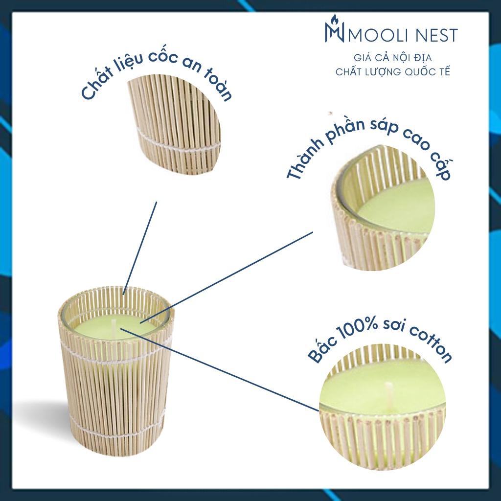 Hộp 2 ly nến thơm quấn tre bamboo trang trí nhà cửa, spa, khử mùi thư giãn lãng mạn
