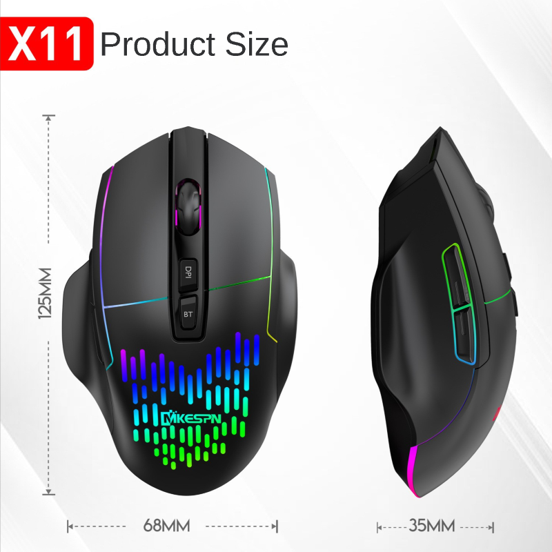 Chuột led gaming không dây X11 -  Bluetooth + Usb Wireless 2.4G - Pin sạc cổng typeC - Chống ồn - chống mỏi cổ tay - Hàng nhập khẩu