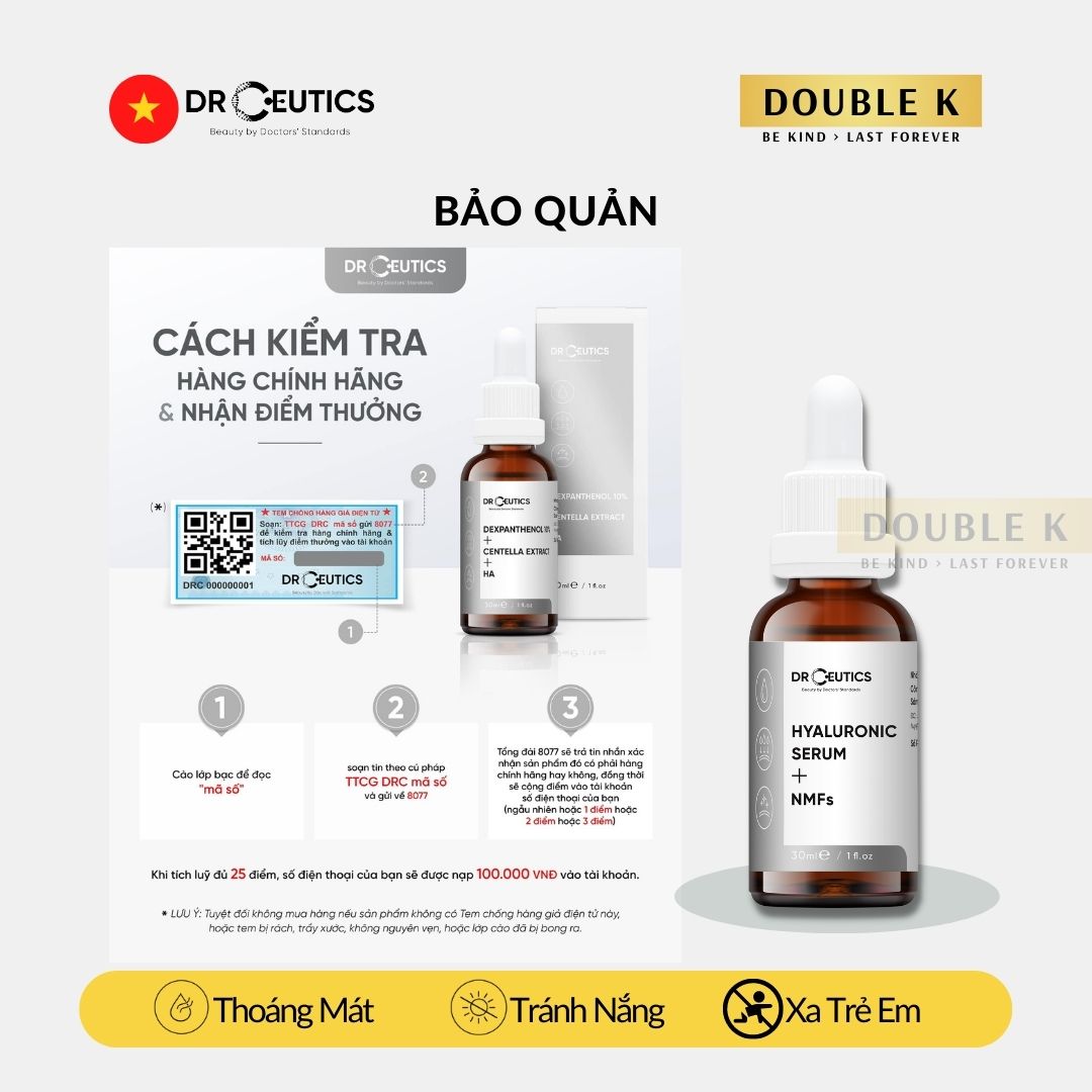 Hyaluronic Serum + NMFs Drceutics - Cấp Ẩm Tức Thì, Căng Mịn Làn Da - Double K