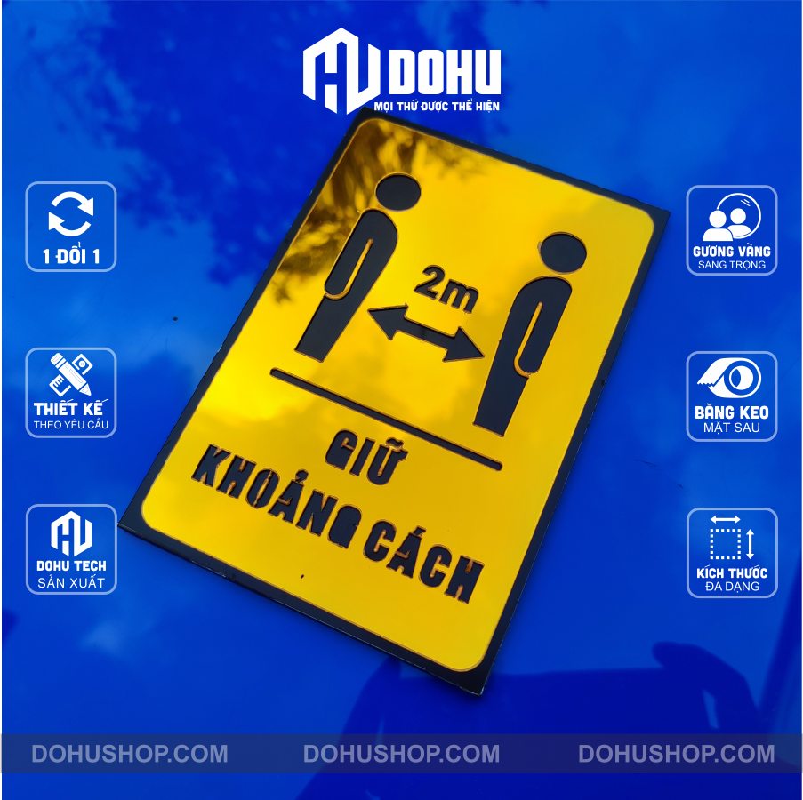 Bảng Gương Vàng Giữ Khoảng Cách - Có băng keo phía sau