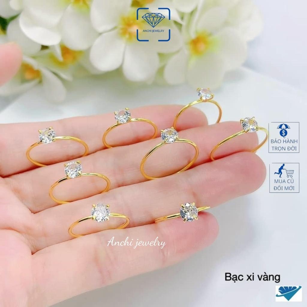 Nhẫn bạc đá nhỏ nhô cao màu trắng giá rẻ, nhẫn nữ mạ vàng, Anchi jewelry