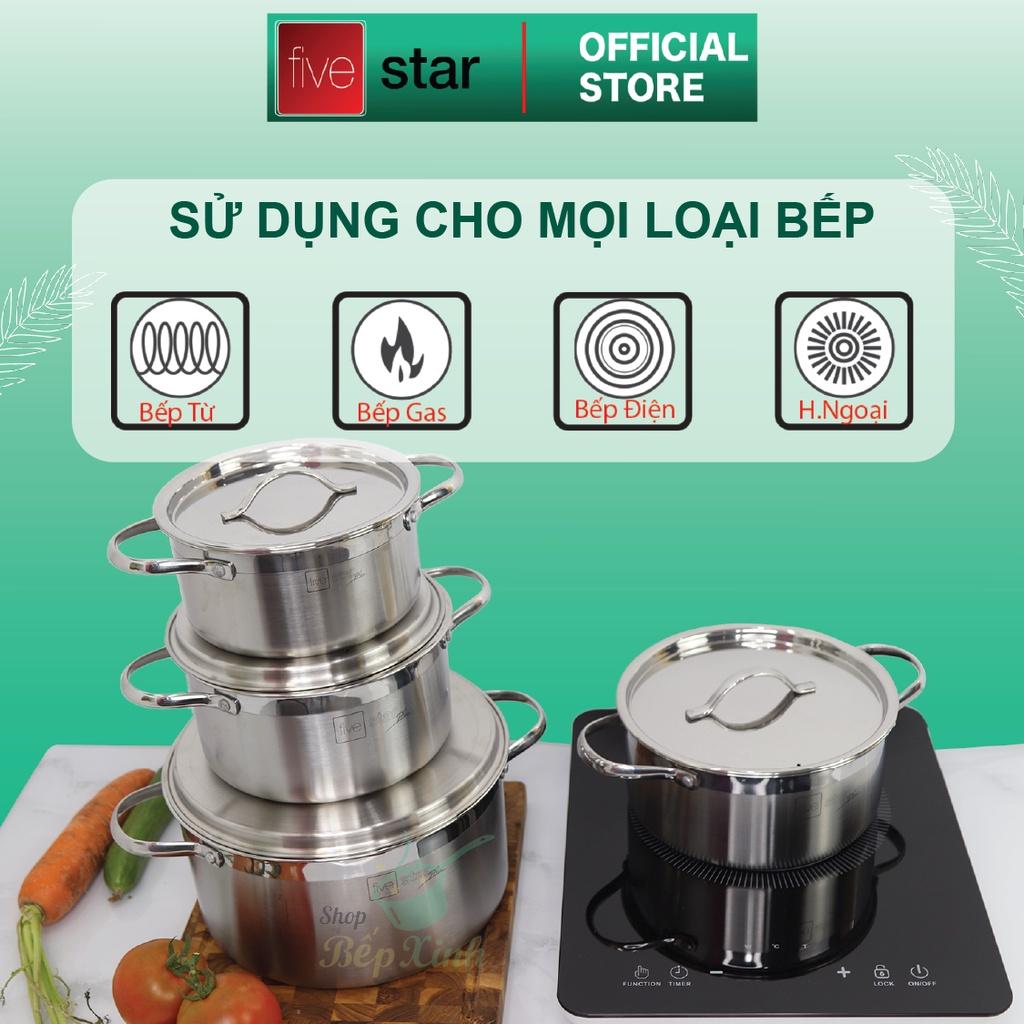 Bộ nồi bếp từ 3 lớp đáy liền inox 304  Plus nắp inox ,dùng được mọi bếp , bảo hành 25 năm - tặng 1 vá canh