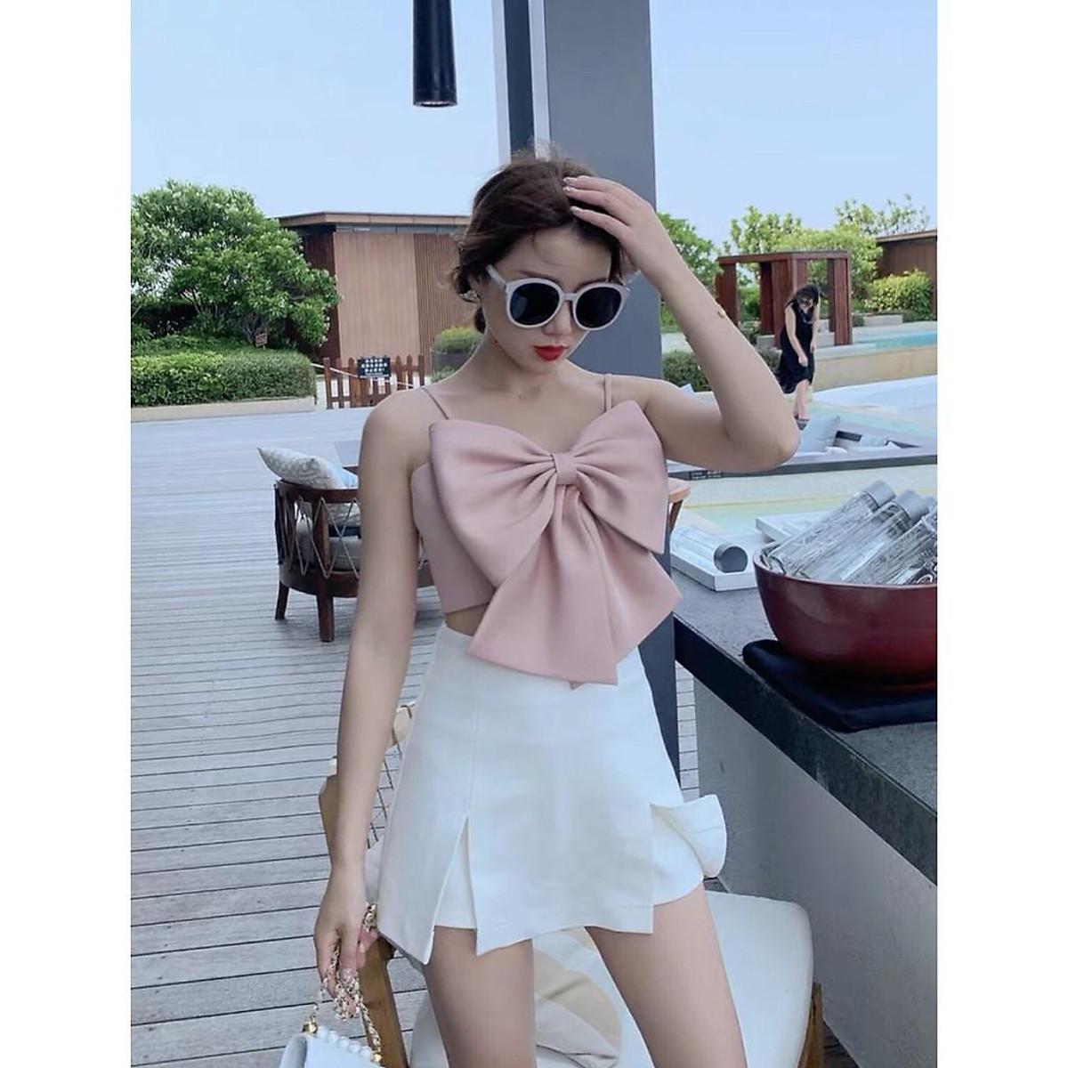 ÁO HAI DÂY NƠ TRƯỚC NGỰC CÔNG CHÚA CROPTOP NỮ ÔM BODY HOT GIRL HÀN QUỐC SWAG CHẤT - Nude