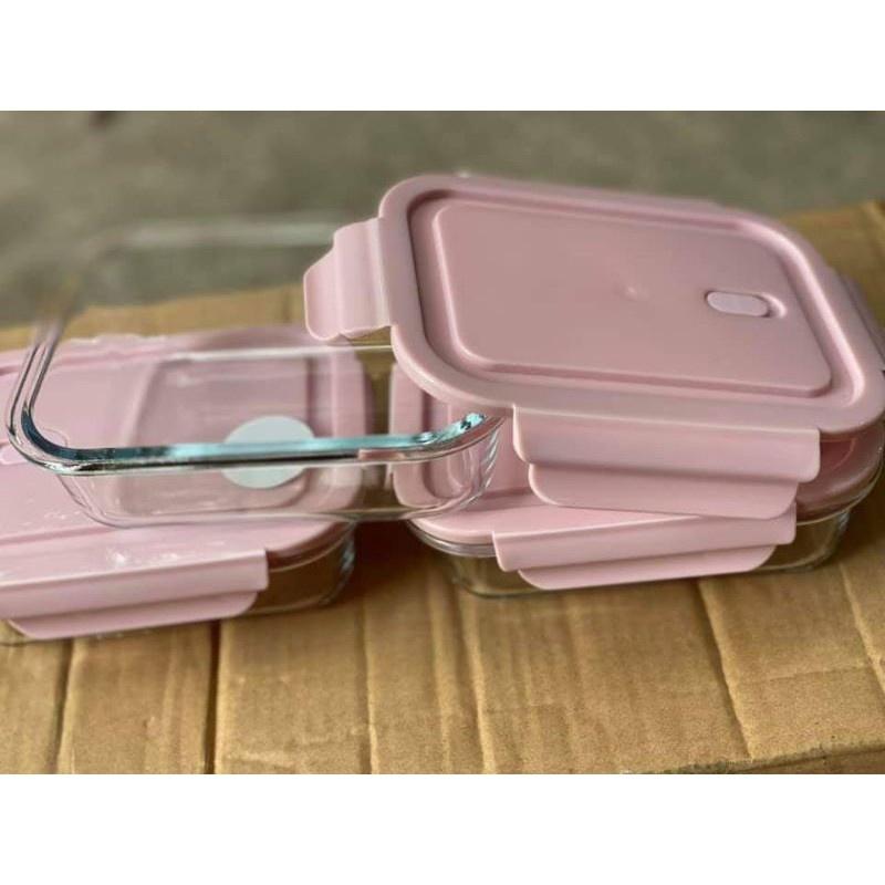 Set 03 Hộp Thuỷ Tinh Chịu Nhiệt Chữ Nhật 640ml - Nắp Gài Có Ron Chống Tràn - Hộp Mang Cơm - Hộp Thuỷ Tinh