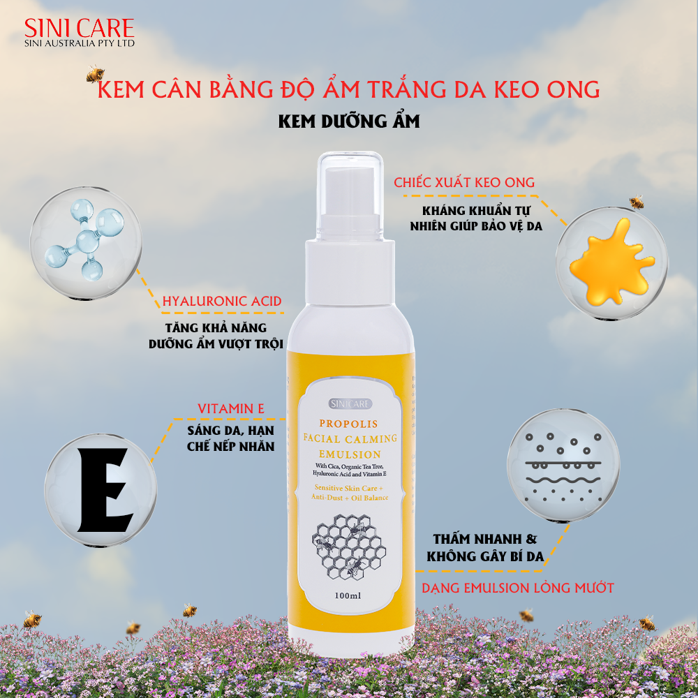 Kem cân bằng độ ẩm làm trắng da keo ong SINICARE PROPOLIS FACIAL CALMING EMULSION 100ml
