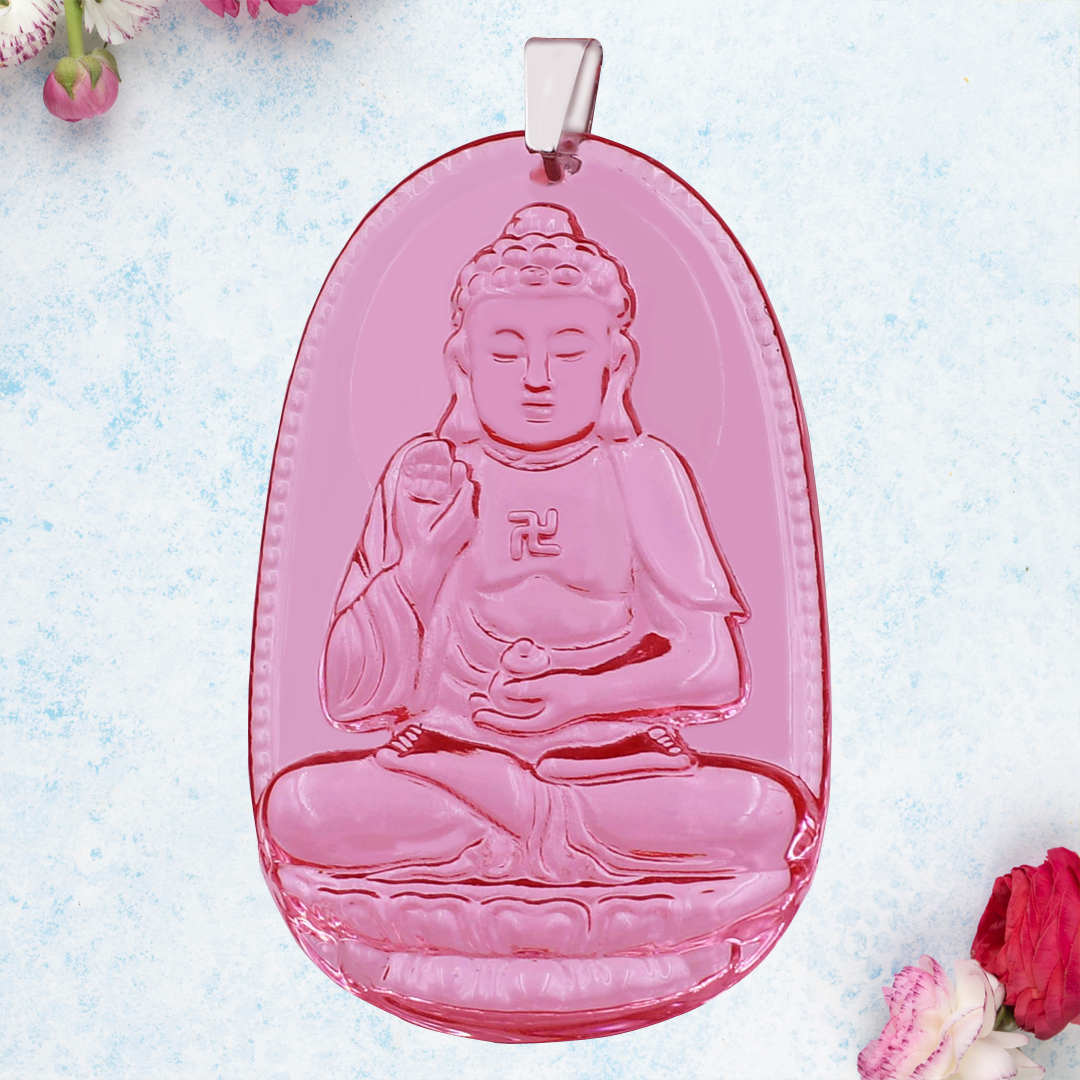 Mặt Phật A Di Đà pha lê hồng 5cm