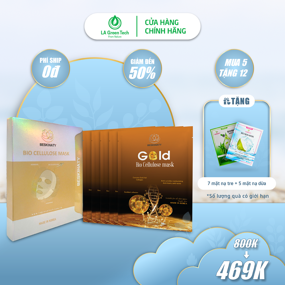 [MUA 5 TẶNG 12] COMBO 5 MẶT NẠ GOLD BIO MASK BESKINATY TRẺ HÓA LÀN DA