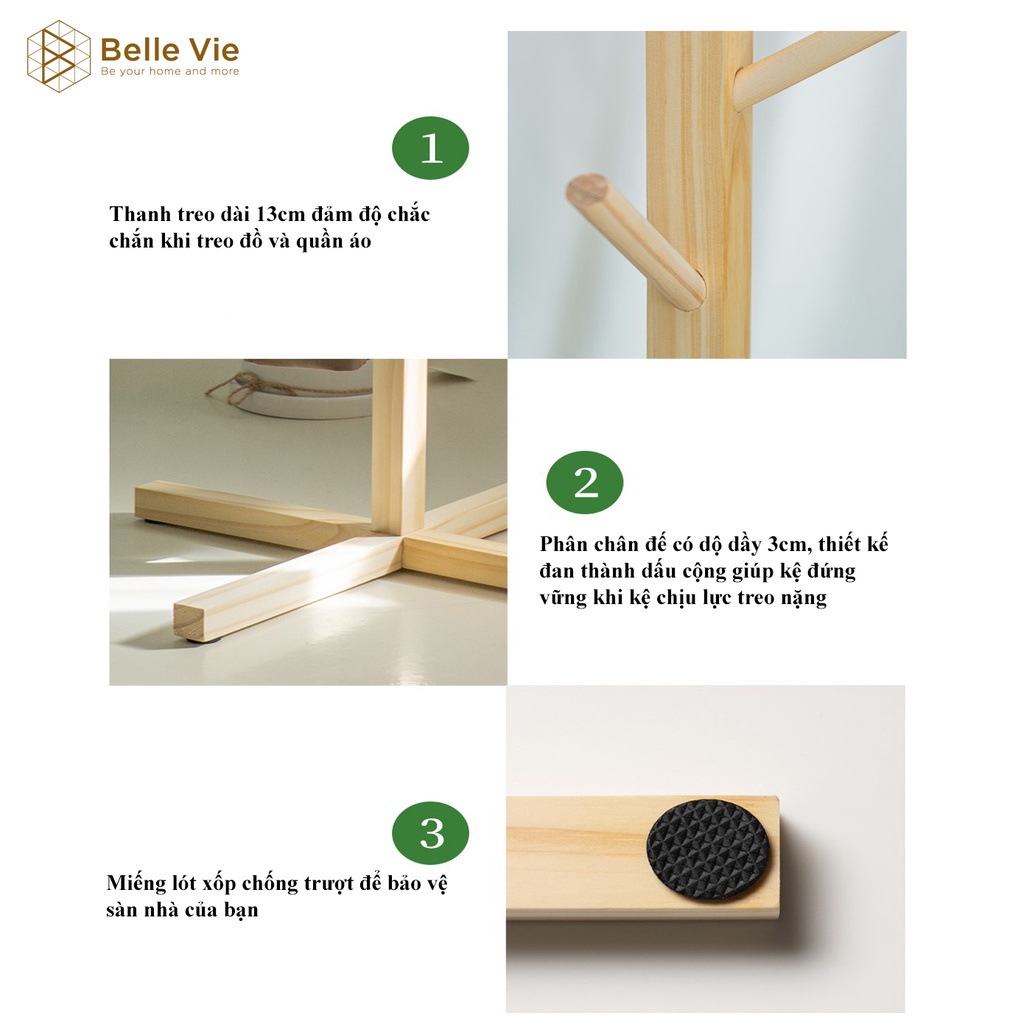 Cây Treo Quần Áo Đứng Gỗ Thông Móc Quần Áo Gỗ Thiết Kế Lắp Ráp Hiện Đại
