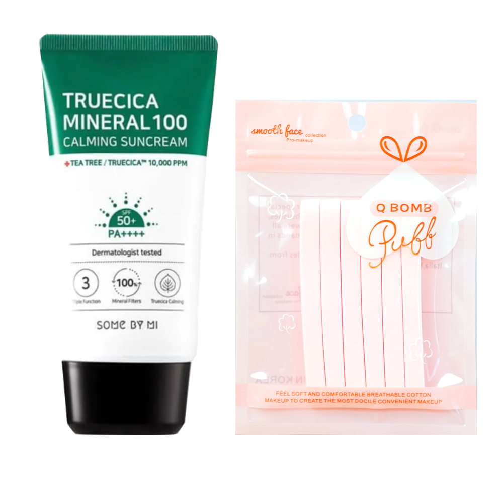 Kem Chống Nắng Dành Cho Da Dầu Mụn, Nhạy Cảm Some By Mi Trucica Mineral 100 Calming Suncream SPF50+/PA+++ 50ml tặng kèm bông nở