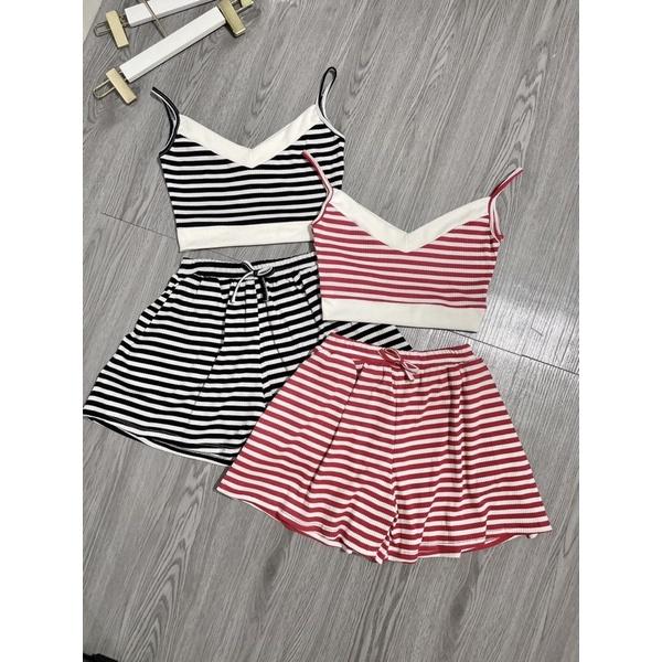 Set áo 2 dây sọc siêu cute - hình thật
