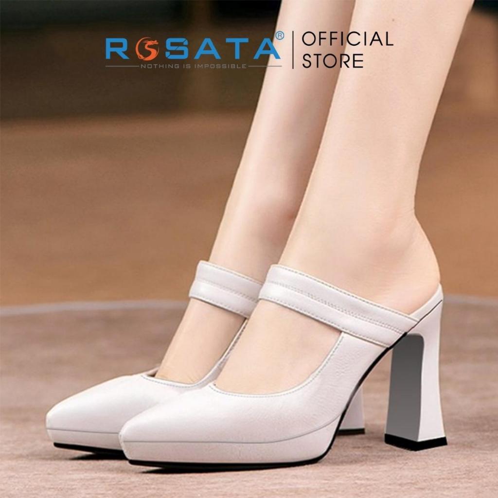 Giày cao gót nữ ROSATA RO466 mũi nhọn xỏ chân quai ngang gót vuông cao 8cm xuất xứ Việt Nam - ĐEN