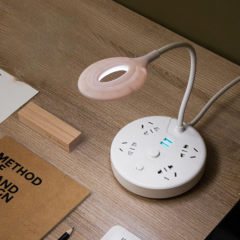 Ổ Cắm Điện Tròn NAVIVU Kết Hợp Đèn Bàn, Cổng Sạc USB, Dây Chịu Tải 2500W, Chống Cháy